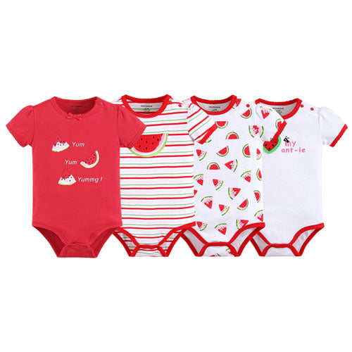 Baby Unisex Short Sleeve Embroidered Red Bodysuits Gift Packs