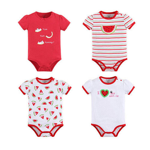 Baby Unisex Short Sleeve Embroidered Red Bodysuits Gift Packs