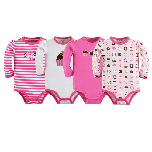 Baby Girl Long Sleeve Embroidered Pink Sweets Bodysuits Gift Packs