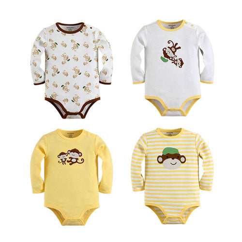 Baby Boy Long Sleeve Embroidered Yellow Bodysuits Gift Packs