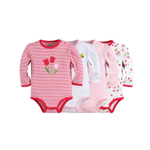 Baby Girl Long Sleeve Embroidered Red Tulip Bodysuits Gift Packs