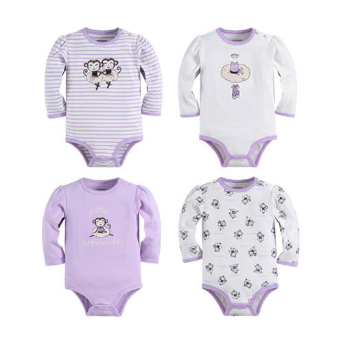 Baby Girl Long Sleeve Embroidered Purple Monkey Bodysuits Gift Packs