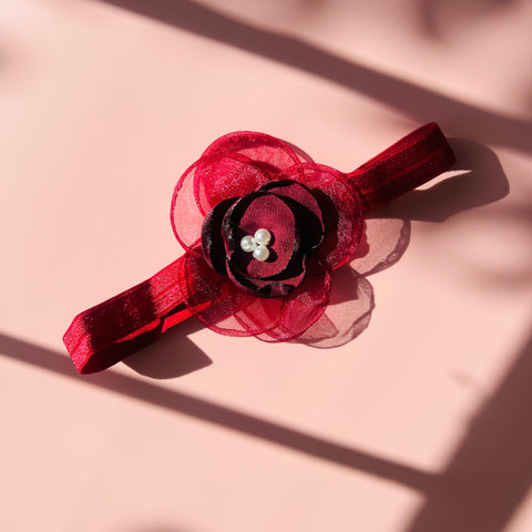 Baby Girls Red Chiffon Flower Elastic Headband