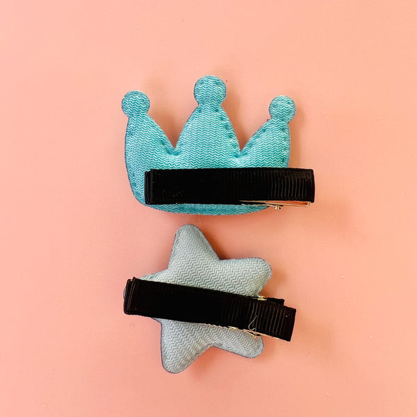 Baby Girls 2 Pieces Denim Crown and Star Hair Clips