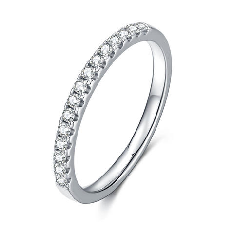Moissanite Diamond Wedding Band Ring In Fine Sterling Silver White Gold Plated - Bonjeur Precious                                                                                              
