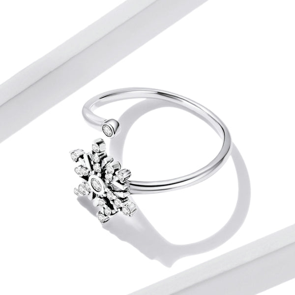 Christmas Snowflakes Fine Adjustable Wrap Around Ring in Sterling Silver Platinum Filled - Bonjeur Precious                                                                                    