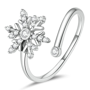 Christmas Snowflakes Fine Adjustable Wrap Around Ring in Sterling Silver Platinum Filled - Bonjeur Precious                                                                                    