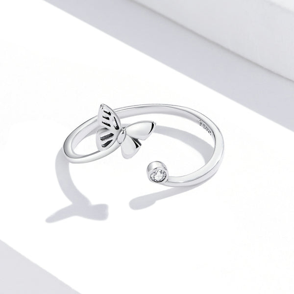 Butterfly Adjustable Open Ring in Sterling Silver Platinum Filled - Bonjeur Precious                                                                                                           
