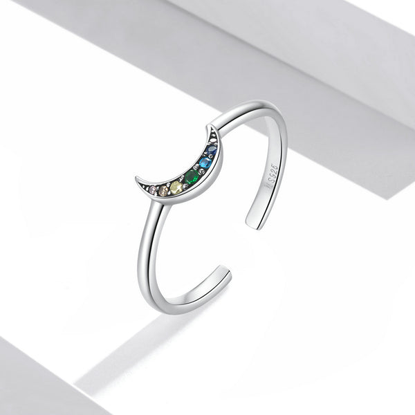 Zola Adjustable Moon Ring in Sterling Silver Platinum Plated - Bonjeur Precious                                                                                                                