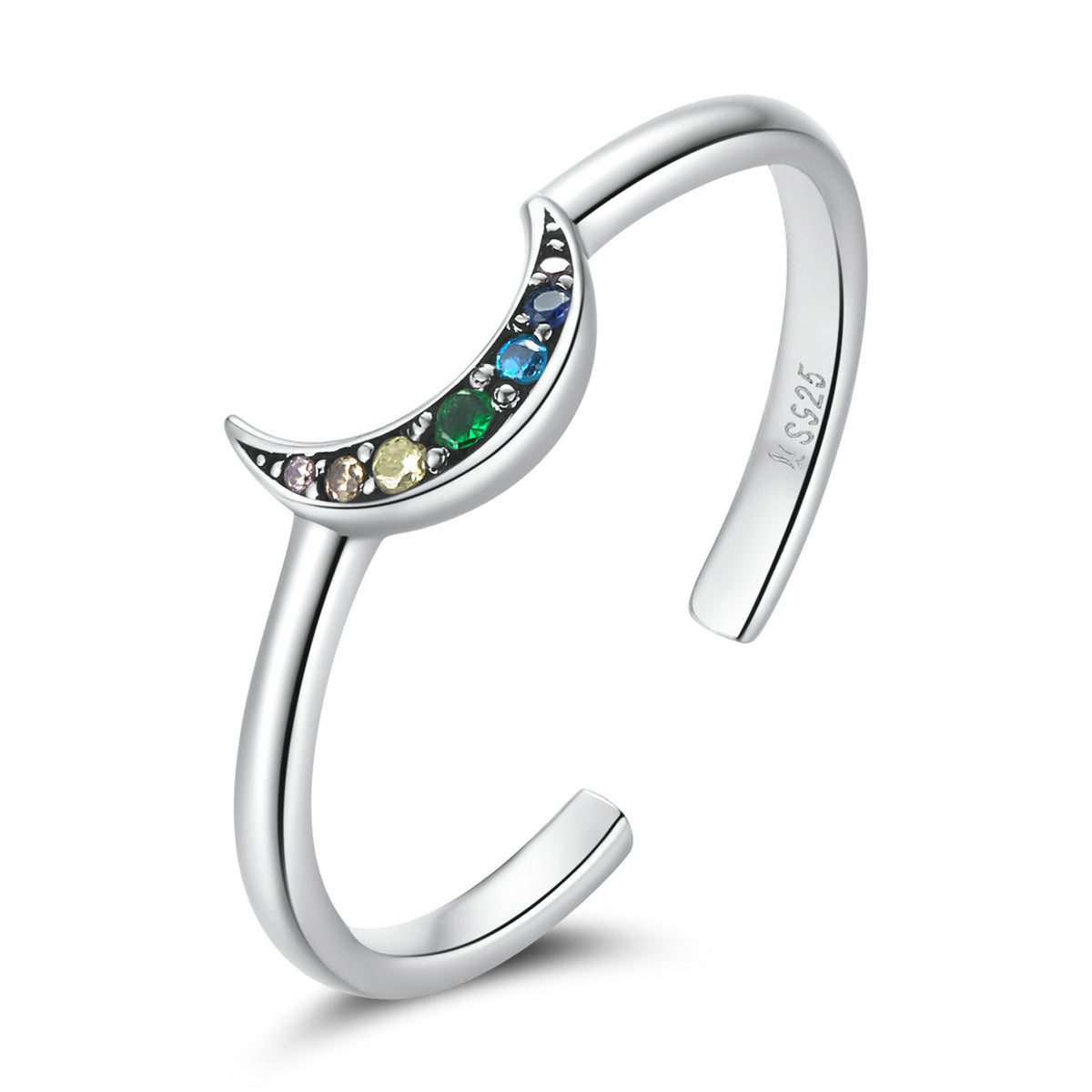 Zola Adjustable Moon Ring in Sterling Silver Platinum Plated - Bonjeur Precious                                                                                                                