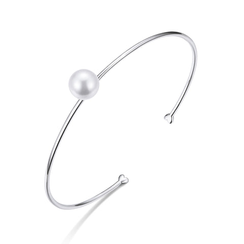 Ophelia Freshwater Pearl Adjustable Bangle in Sterling Silver Platinum Plated - Bonjeur Precious                                                                                               