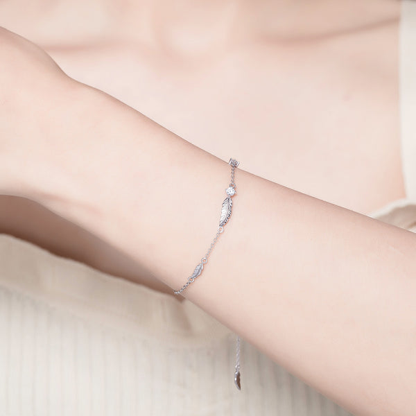 Vintage Feather Minimalist Bracelet in Sterling Silver Platinum Plated - Bonjeur Precious                                                                                                      