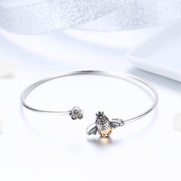 Bess Bees Open Bangle in Sterling Silver Platinum Filled - Bonjeur Precious                                                                                                                