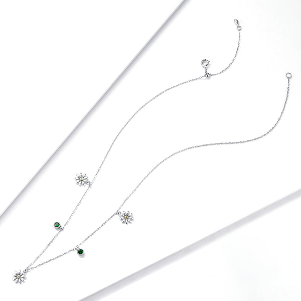 Flora Green Stone Necklace In Sterling Silver| Platinum - Bonjeur Precious                                                                                                                