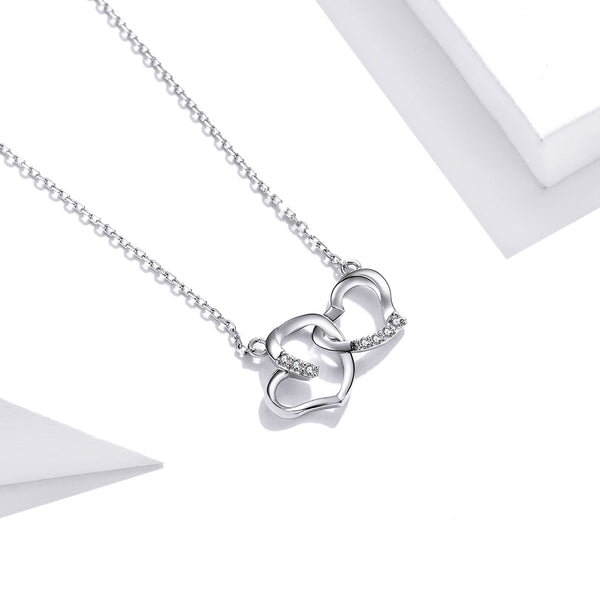 Interlocking Hearts Necklace In Sterling Silver Platinum Plated - Bonjeur Precious                                                                                                             