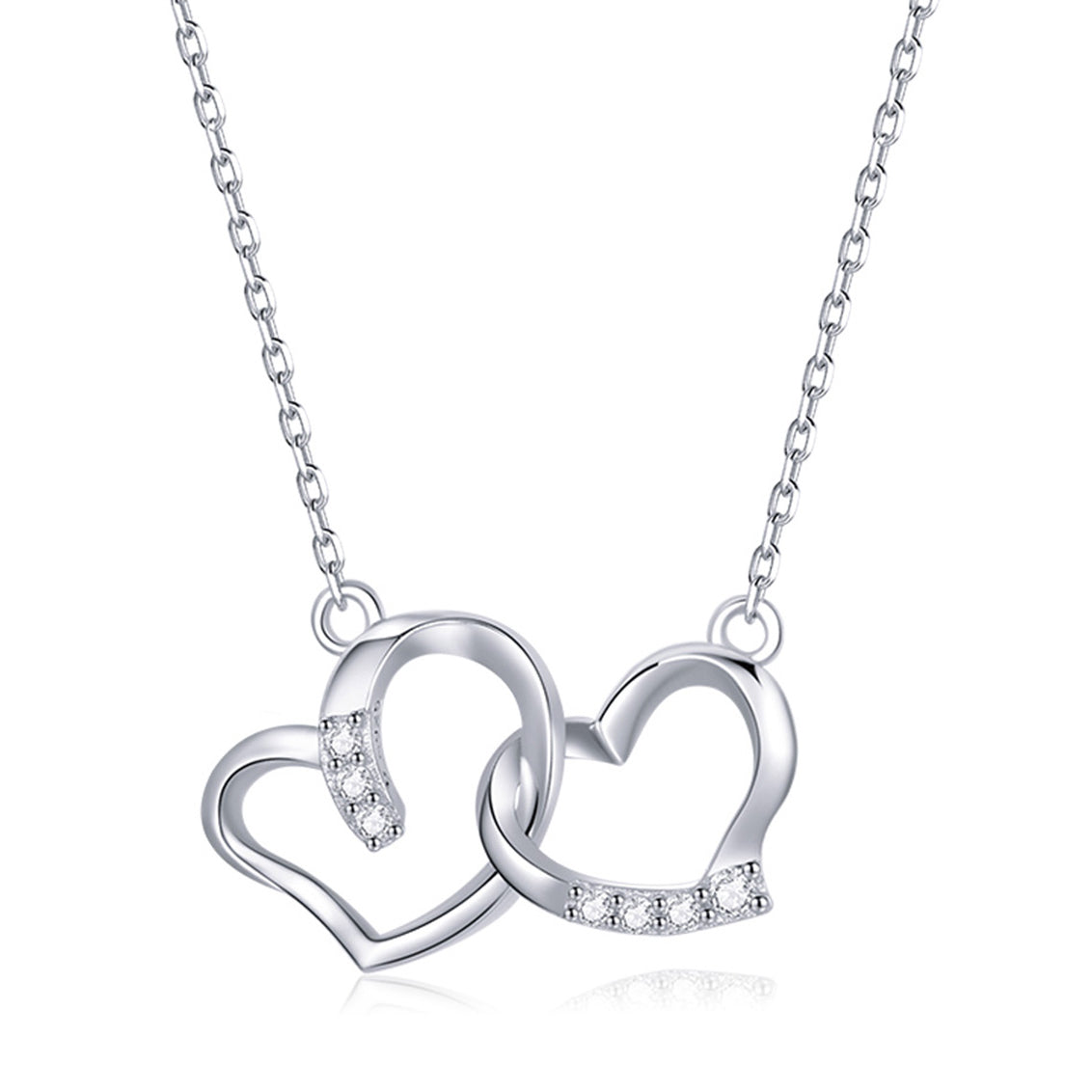Interlocking Hearts Necklace In Sterling Silver Platinum Plated - Bonjeur Precious                                                                                                             