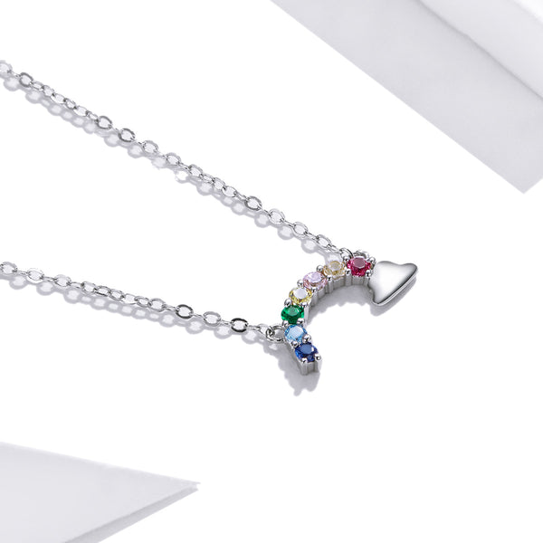 Rainbow Necklace In Sterling Silver Platinum Plated - Bonjeur Precious                                                                                                                