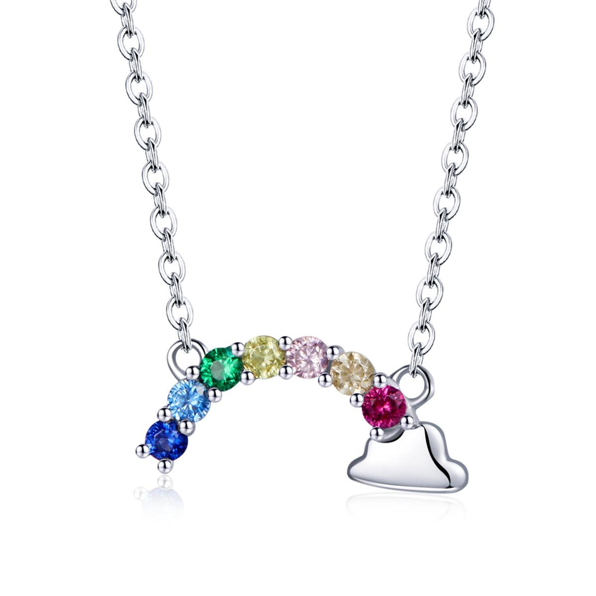 Rainbow Necklace In Sterling Silver Platinum Plated - Bonjeur Precious                                                                                                                