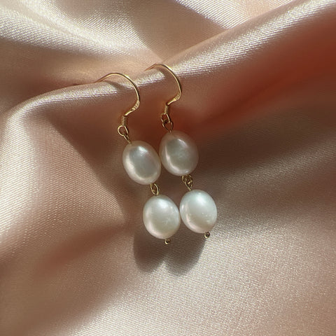 Adeline Sterling Silver Double Pearl Drop Earrings