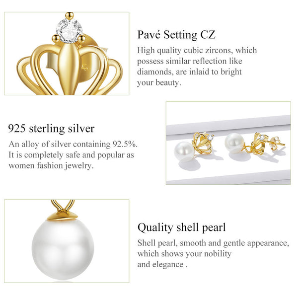 Crown Shell Pearl Drop Earrings In Sterling Silver 18K Gold Filled - Bonjeur Precious                                                                                                          
