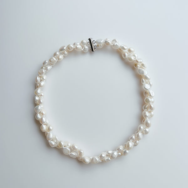 Evelyn double strand Pearl Choker| Sterling Silver