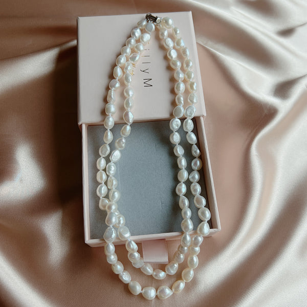Evelyn double strand Pearl Choker| Sterling Silver