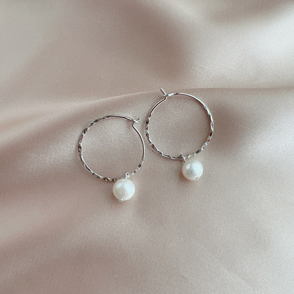 Ivy Removable Pearl Drop Hoop Sterling Silver Earrings| 2IN1