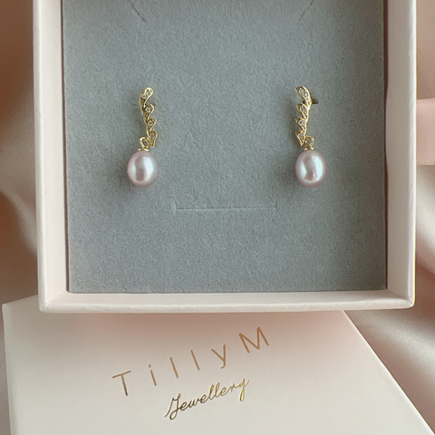 Lilac Freshwater Pearl Sterling Silver Drop Earrings
