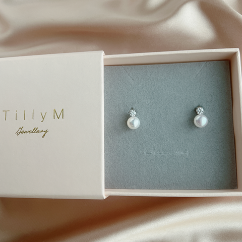 Diamond Moissanite with Pearl Sterling Silver Stud Earrings