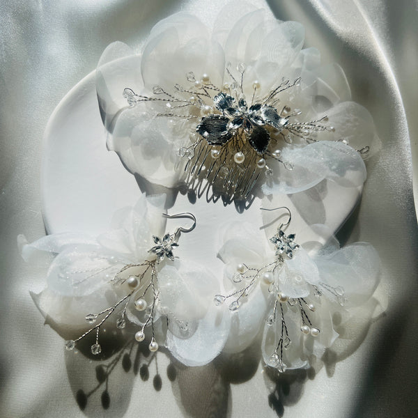 Anemone Bridal Crystal Hair Comb and Earrings Set| Handmade| Wedding Headpiece| Bridal Earring Set