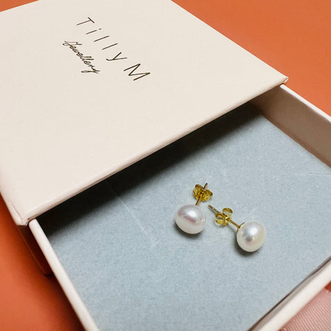 Imogen Button Pearl Sterling Silver Studs