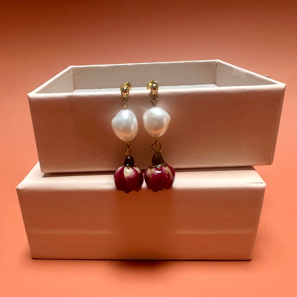Anne Sterling Silver Pearl Earrings| Real Dried Flowers