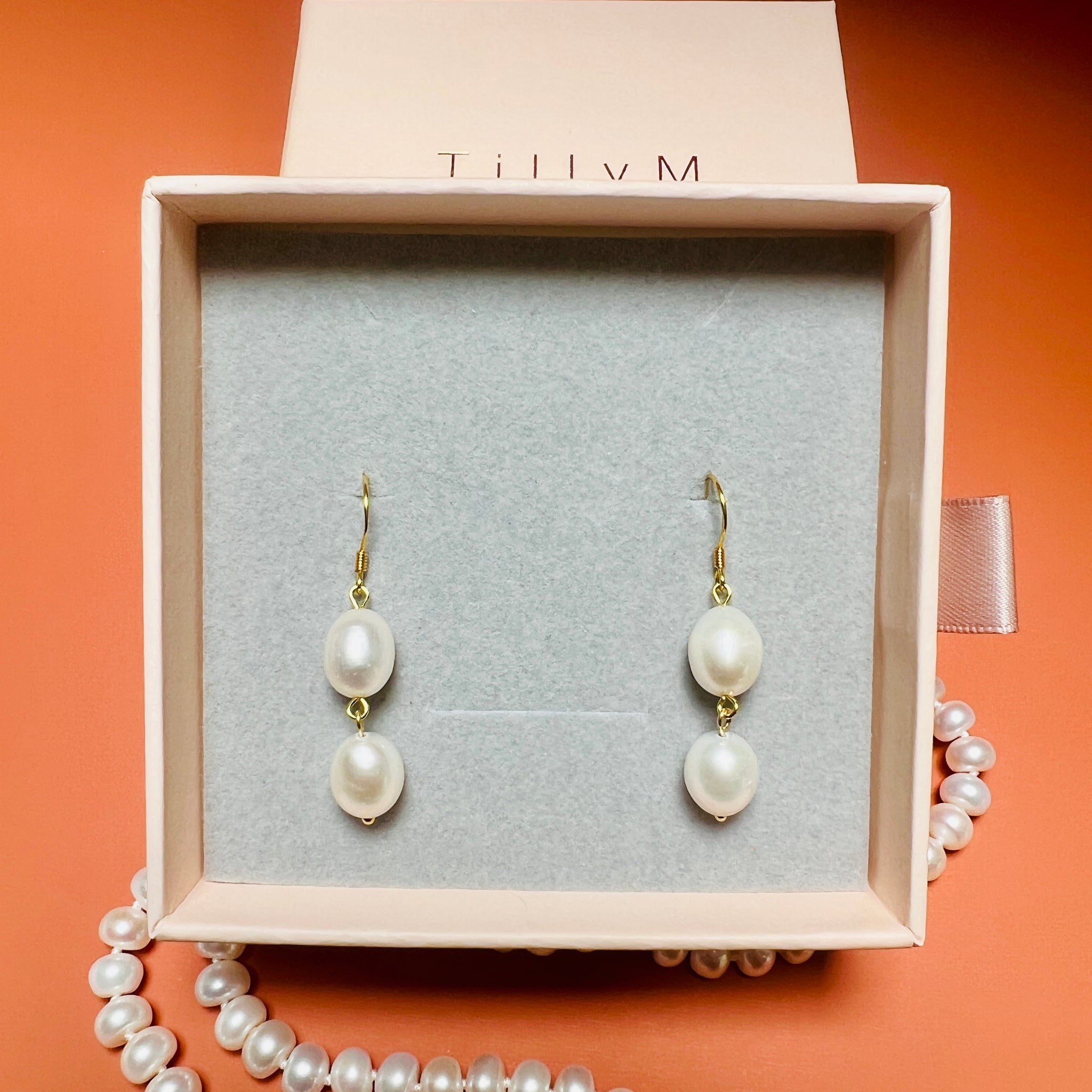 Adeline Sterling Silver Double Pearl Drop Earrings