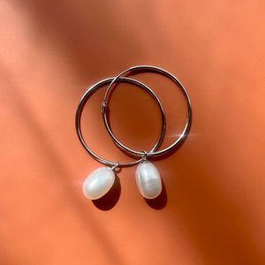 Megan Pearl Sterling Silver Hoop Earrings