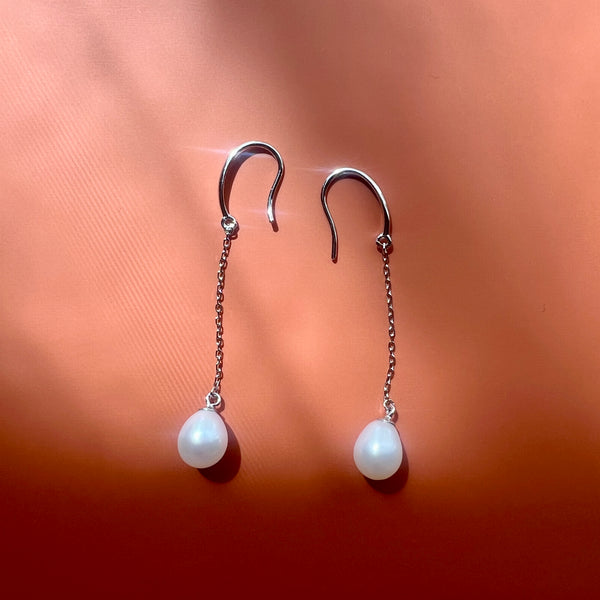 Lim Pearl Hook long drop Sterling Silver Earrings