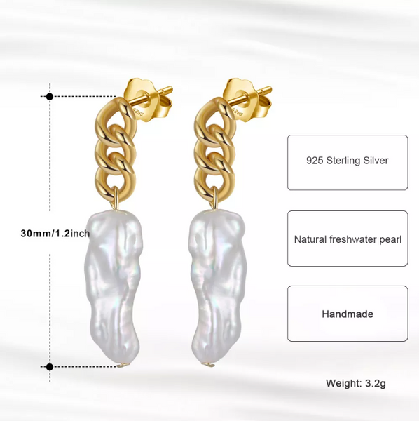 Statement Irregular Pearl Chain Sterling Silver Earrings